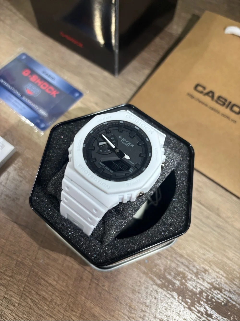 Casio G-Shock White Resin Watch with Black Dial and Display